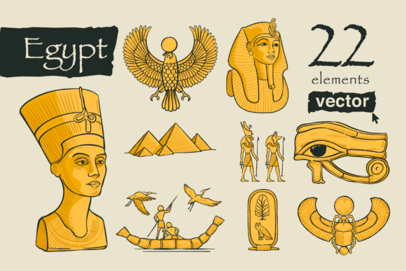 Ancient Egypt Vector Illustrations Set: Graphics Review