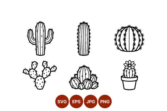 Black and White Cactus Vector Graphics & Illustrations