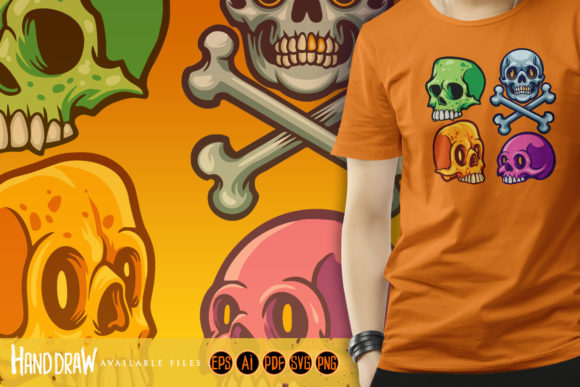 Cartoon Skull Set: Vibrant Graphics for Creative Projects