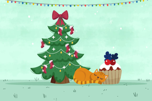 Christmas Cat Illustrations Vector Cute Graphics Review