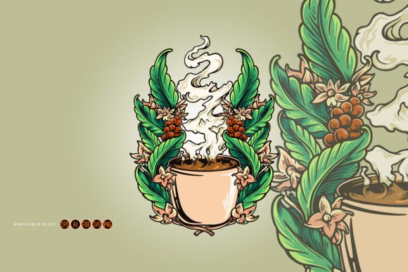 Coffee Beans Plant Cups Illustrations: Perfect for Local Branding