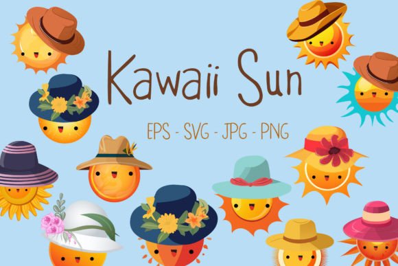 Cute Kawaii Sun Graphics for Local Branding