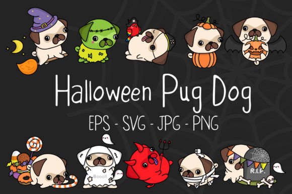Cute Pug Dog Halloween Embroidery Designs