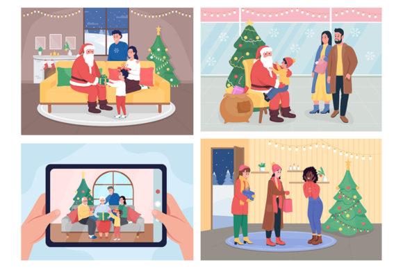 Giving Gifts Color Vector Illustrations: Graphics Review