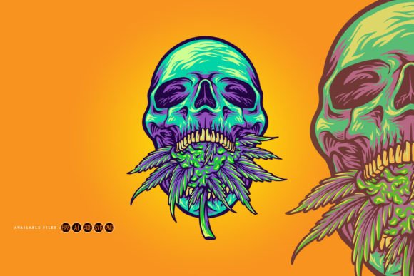 Green Head Skull with Kush: A Versatile Graphic for Merch