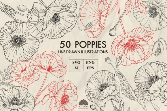 Poppies Line Art Collection for Embroidery