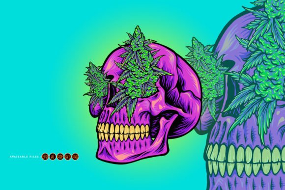 Scary Head Skull with Kush: A Bold Embroidery Design