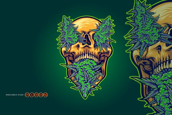 Scary Skull Head Weed Leaf Graphics for Crafters