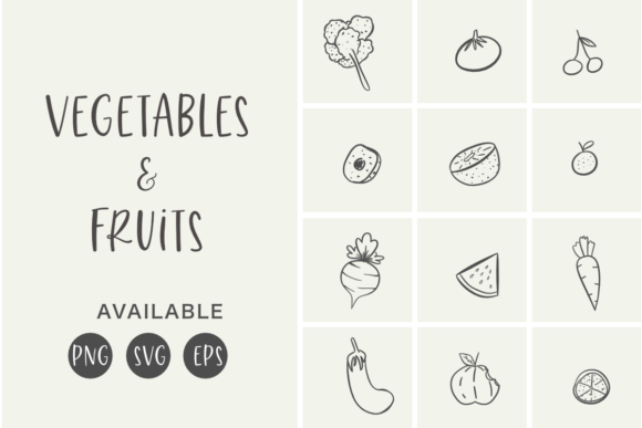 Vibrant Vegetables Fruits Illustrations for Creative Graphics