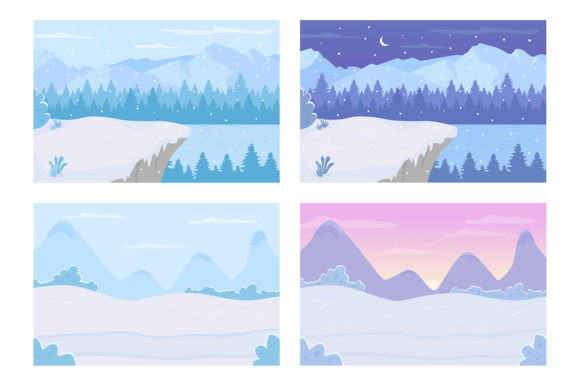 Winter Day and Night Land Illustrations: Editorial Graphics Review